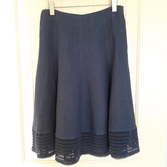 Jones New York Linen A-Line Midi Skirt with Crochet Detail Blue Size 10 - Picture 1 of 11